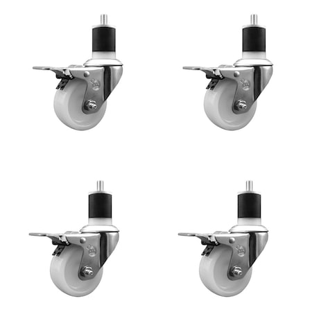 Service Caster 3'' Nylon Swivel 1-7/8'' Expanding Stem Caster Set Total Lock Brake, 4PK SCC-EXTTL20S314-NYS-178-4